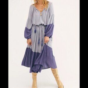 Free People Sz XS Never Forget Midi Dress OVERSIZED Blue Tassel Boho Cottagecore